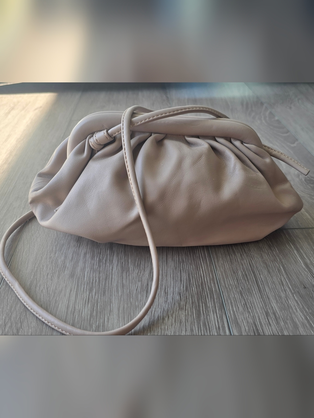 Steve Madden Taupe Ruched Crossbody Minimalist Soft Pouch Bag